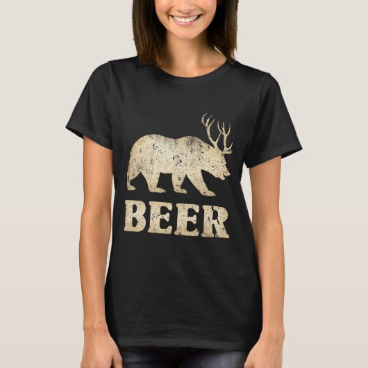 T-shirt Bear Deer Vintage Beer  (Devant)