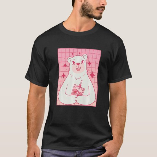 T-shirt Bear Drinking Strawberry Milk (Devant)