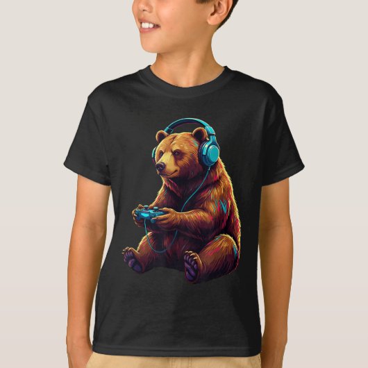 T-shirt Bear Gaming Animal Video Games Funny Bear (Devant)