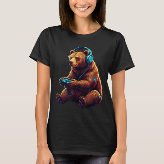 T-shirt Bear Gaming Animal Video Games Funny Bear  (Devant)