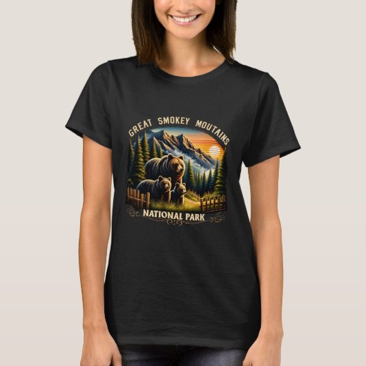 T-shirt Bear Great Smokey Mountains National Park Black Be (Devant)
