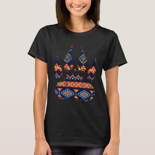 T-shirt Bear Paw Print Ethnic Tribal Pattern Wild Animals (Devant)