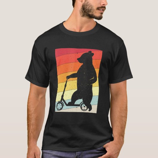 T-shirt Bear Stunt Kick Scooter Kick Scooter Skier Retro (Devant)