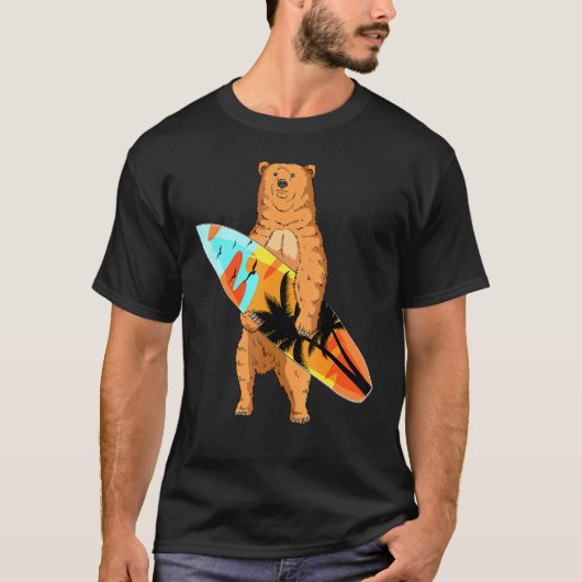 T-shirt Bear Surfer Surfboard Plage Été Vagues Surf Surf (Devant)