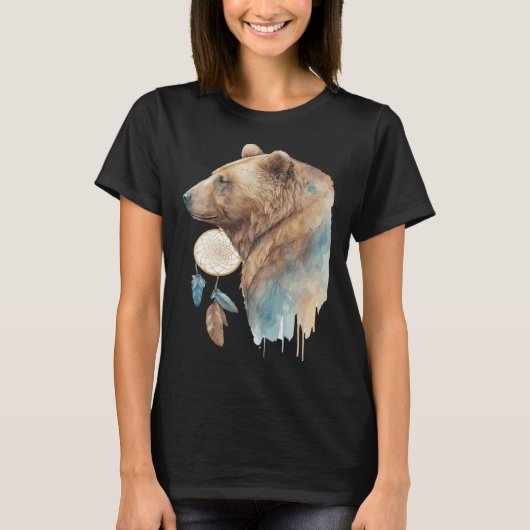 T-shirt Bear Tribal Watercolor Bear Dream Catcher (Devant)