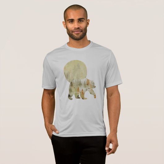 T-shirt Bear Walking in Woods Moon Peint Forêt Faune (Devant entier)