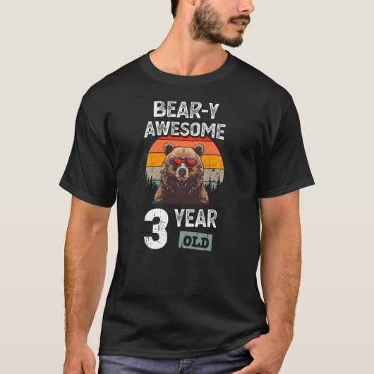 T-shirt Bear-y Awesome 3 Year Old Funny 3rd Birthday Boy B (Devant)