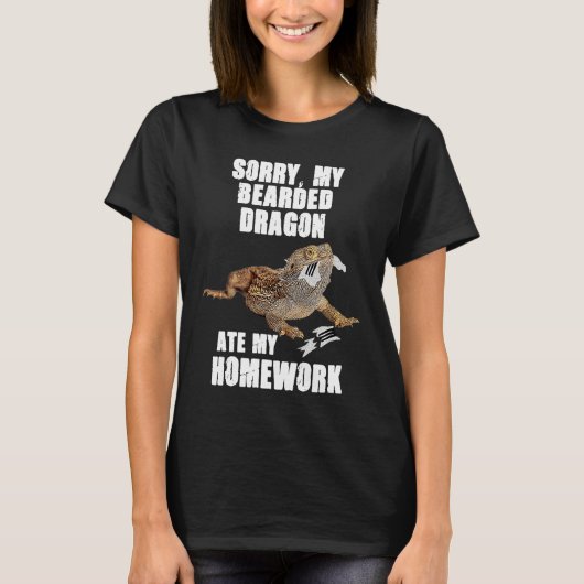 T-shirt Bearded Dragon Ate Homework Reptiles  Pet Owner Gr (Devant)