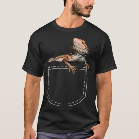 T-shirt Bearded Dragon In Breast Pocket Reptile Agame Liz (Devant)