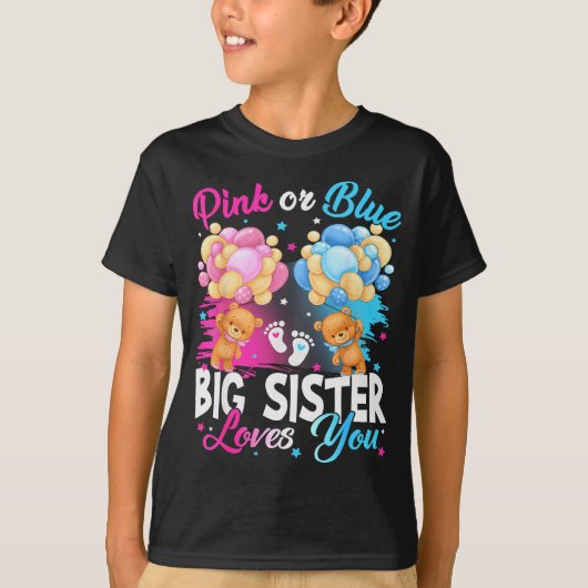 T-shirt Bears Nk Or Blue Big Sister Loves You Gender Revea (Devant)