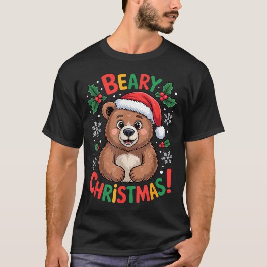 T-shirt Beary Christmas Cute Bear Santa Funny Holiday  (Devant)