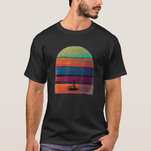 T-shirt Beau Artistic Sailboat Sunset Peinture Retro (Devant)