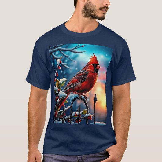 T-shirt Beau Cardinal le matin d'hiver (Devant)