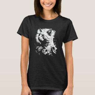 T-shirt beau chat et portrait de silhouette de tournesol w