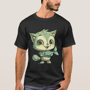 T-shirt beau Chat tenant un Poisson