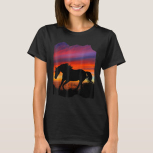 T-shirt Beau cheval arabe coucher de soleil silhouette ora