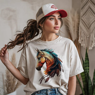 T-shirt Beau Cheval avec des Plumes