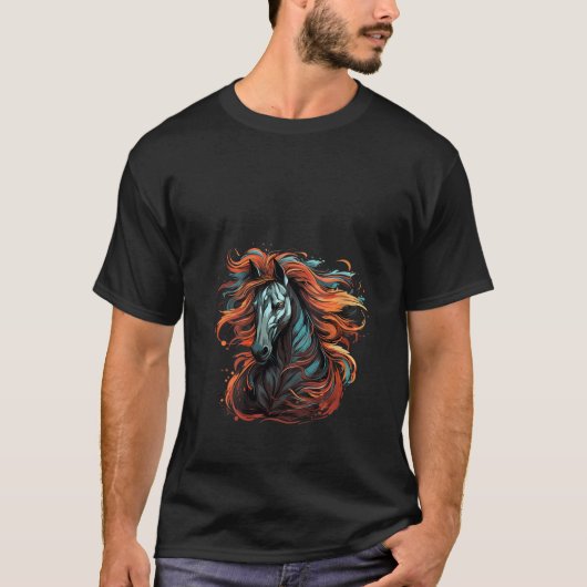 T-shirt beau cheval dans la nature couleurs d'automne Idée (Devant)
