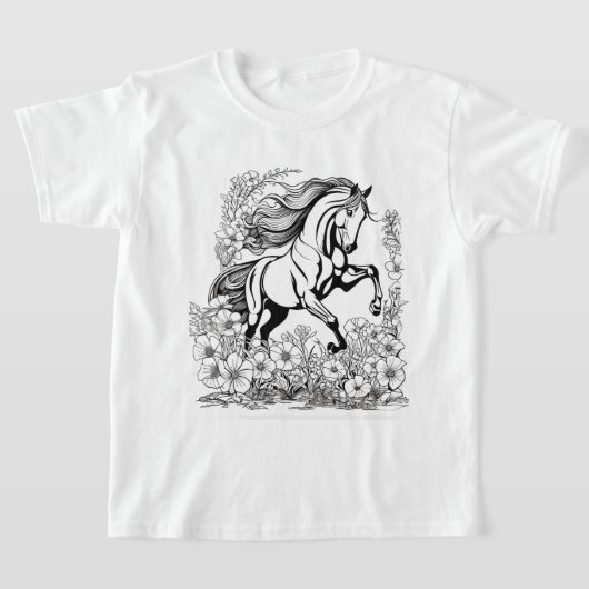 T-shirt Beau Cheval d'élevage & Fleurs Peindre un (Poser)