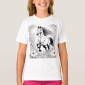 T-shirt Beau Cheval d'élevage & Fleurs Peindre un (Devant)