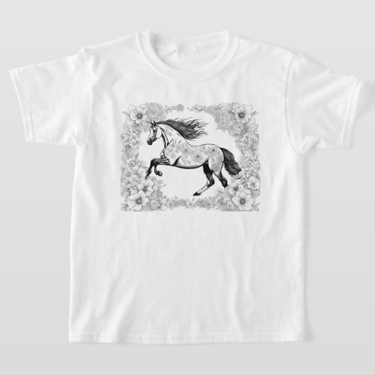T-shirt Beau Cheval Détaillé & Fleurs Peindre un (Poser)