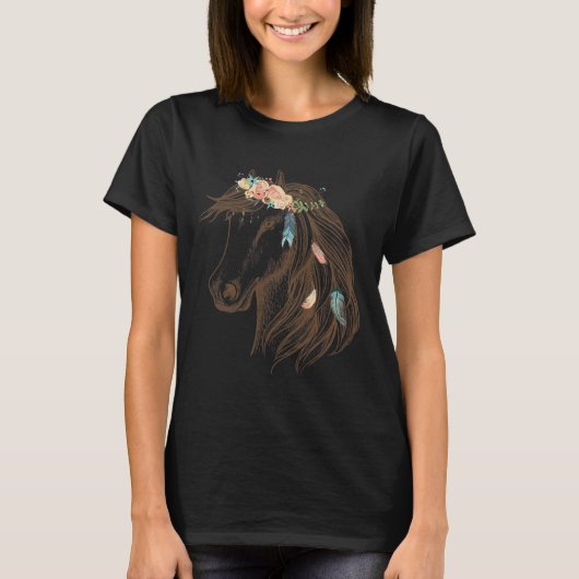 T-shirt Beau Cheval Main Drawn Art Pour Amoureux des anima (Devant)