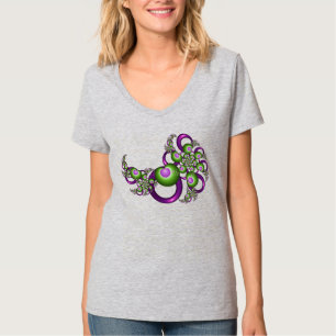 T-shirt Beau Coeurs verts roses Moderne Abstrait Fractal