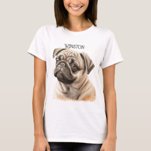 T-SHIRT BEAU COULEUR D'EAU NOIR & TAN CARLIN CHIEN FACE
