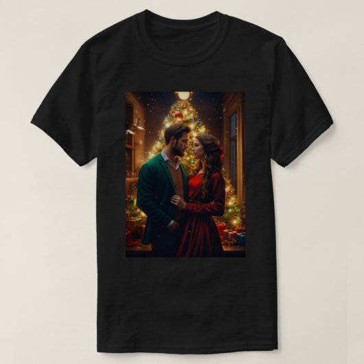 T-shirt Beau couple européen le soir de Noël. (Design devant)