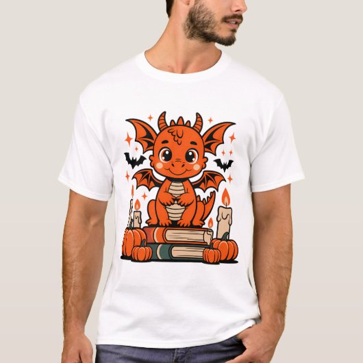 T-shirt Beau Dragon d'Halloween avec livres (Devant)