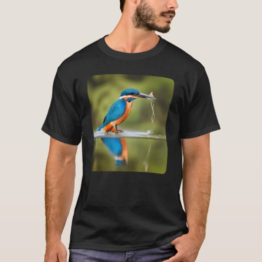T-shirt Beau martin pêcheur d'oiseaux attraper un poisson (Devant)