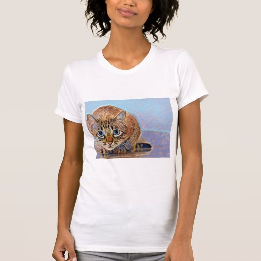 T-shirt Beau mignon chat yeux bleus (Devant)