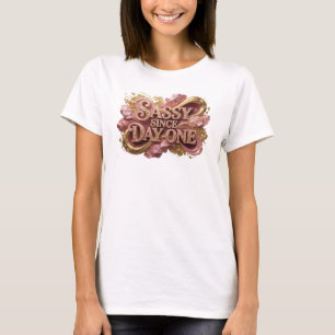 T-shirt Beau Motif Artistique Rouge SASSY DEPUIS LE JOUR 1