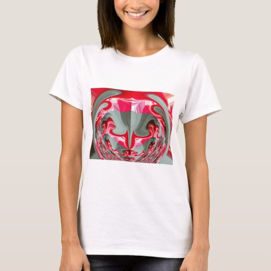 T-shirt beau motif géométrique gris cendré rouge design AR (Devant)