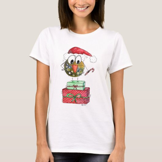 T-shirt Beau Oiseau de Noël Whimsical (Devant)