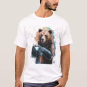 T-shirt Beau Ours Brown Avec Aquarelle De Café (Devant)
