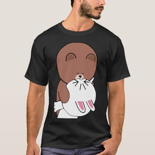 T-shirt Beau Ours Brown Lapin Lapin Lapin Lapin Le Baiser (Devant)