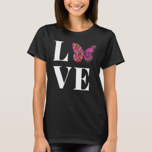 T-shirt BEAU Papillon AMOUR avec demi-fleurs roses bu