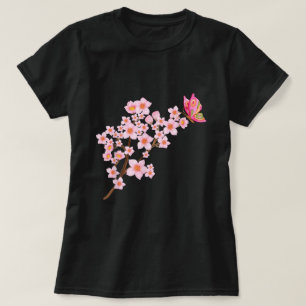 T-shirt Beau Papillon japonais Fleur de cerisier Sakura