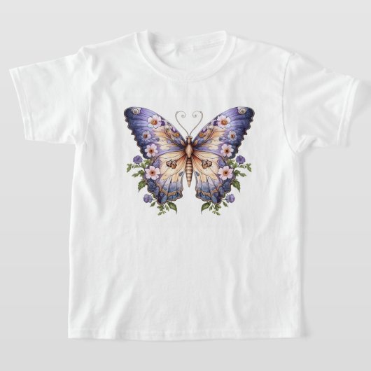 T-shirt Beau papillon violet avec fleurs (Poser)