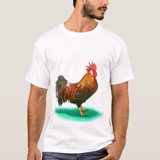 T-shirt Beau poulet coq avec queue colorée (Devant)
