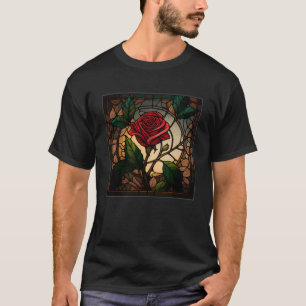 T-shirt Beau Rose Illustration Vitrail Réaliste