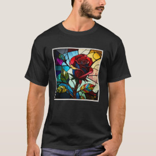 T-shirt Beau Rose Illustration Vitrail Réaliste