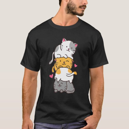 T-shirt Beaucoup de chats mignons Jouer rond Puzzle Cat-ma (Devant)