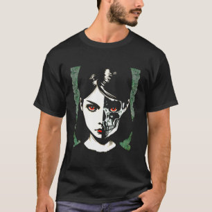 T-shirt Beauté gothique demi visage demi-crâne punk Grunge