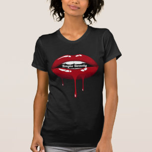 T-shirt Beauté Luxueuse Dorée Glamour Rouge Gouttes Lèvres