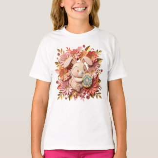 T-shirt Beautiful 3D Paper Cut Easter Bunny with Floral Wr