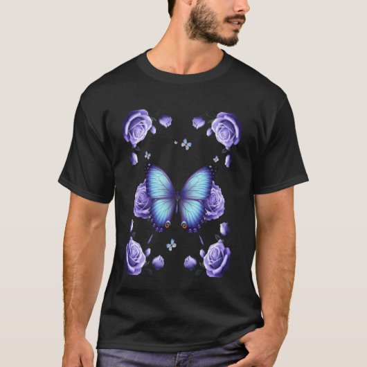 T-shirt Beautiful Butterfly Rose Purple Butterfly Flowers (Devant)