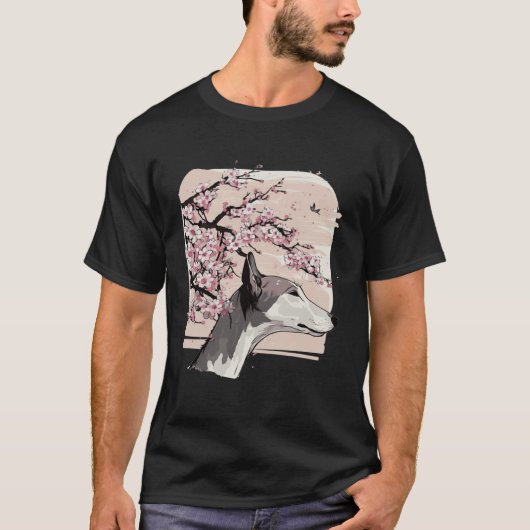 T-shirt Beautiful Greyhound Cherry Blossom Dog Breed Japan (Devant)