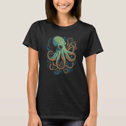 T-shirt Beautiful Octopus Ocean Animal Artistic Graphic (Devant)